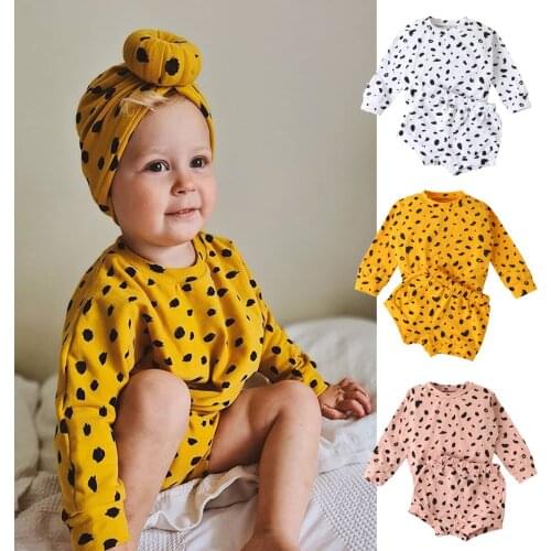 Infant Newborn Baby Girls Boys Set Polka Dot Round Neck Long Sleeve T-Shirt and Shorts Leopard Spring Autumn Clothes