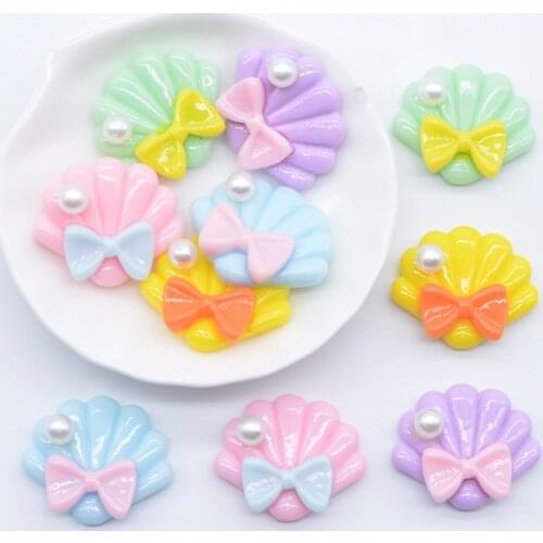 10Pcs 3D Pearl Shell Flatback Planar Resin Accessories DIY Craft Phone Patches Arts Material Home Decoration Cabochon