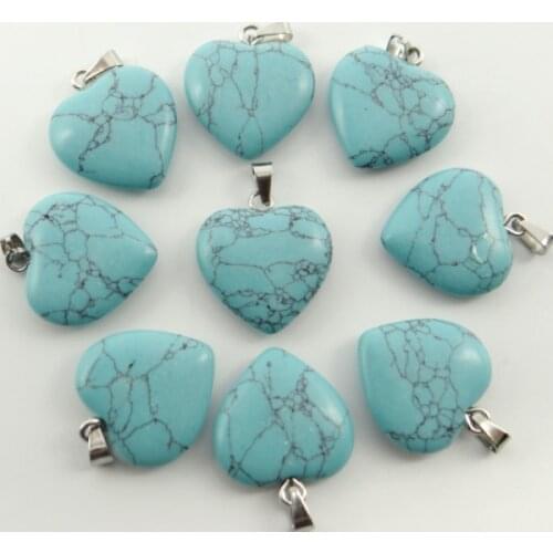 Wholesale Natural stone Quartz Crystal tiger eye lapis Turquoises Opal heart charms pendants for jewelry making necklace 30pcs