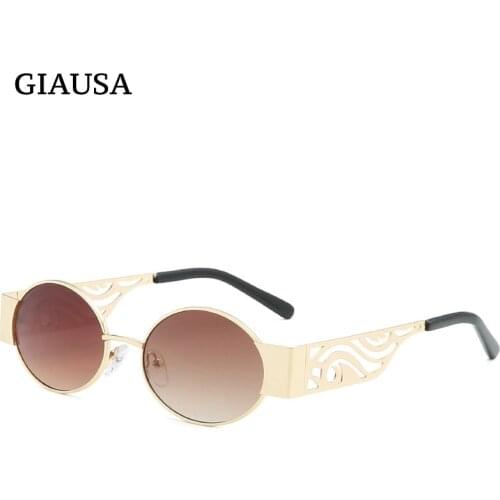 GIAUSA Sunglasses Women 2019 Retro Glasses Elliptical Hollow Metal Frame Fashionable Party Accessories UV400 Girls Sunglasses