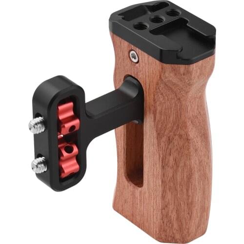 Universal Camera Cage Left/Right Side Handle Wooden Hand Grip with 1/4 Screw Hole Cold Shoe Mount for Camera Cage