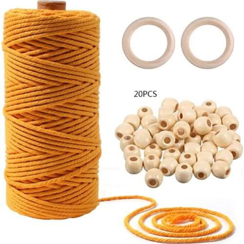 1 Set Macrame Rope Cotton Cord Hand Craft String Wooden Bead Circle DIY Supplies 425F