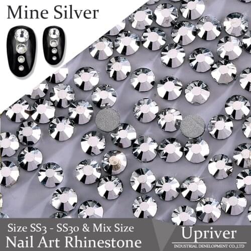 Upriver Non Hot Fix Rhinestones Flatback Mine Silver Nail Art Rhinestones for DIY Design Nail Good Quality ss3 - ss30 1440pcs