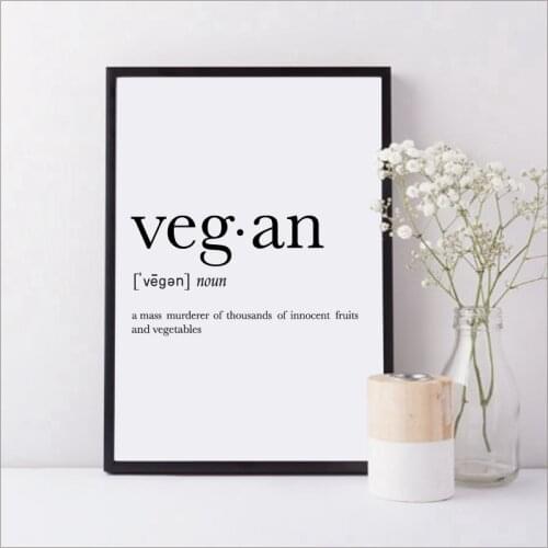 Funny Vegan Vegetarian Definition Art Print Poster Abstract Black and White Canvas Painting Wall Pictures for Kitchen Dorm Decor