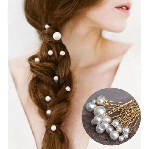 Women U-shaped Pin Metal Barrette Clip Hairpins Simulated Pearl Bridal Tiara Hair Accessories Wedding Hairstyle Design Tool 18pc