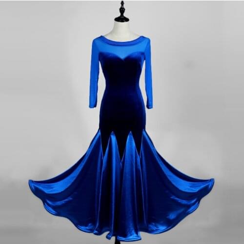 Novel Latin Dance Dresses For Ladies Blue Purple Velvet Present Compete Skirts Woman Professional Ballroom Feminine Suits Q11155