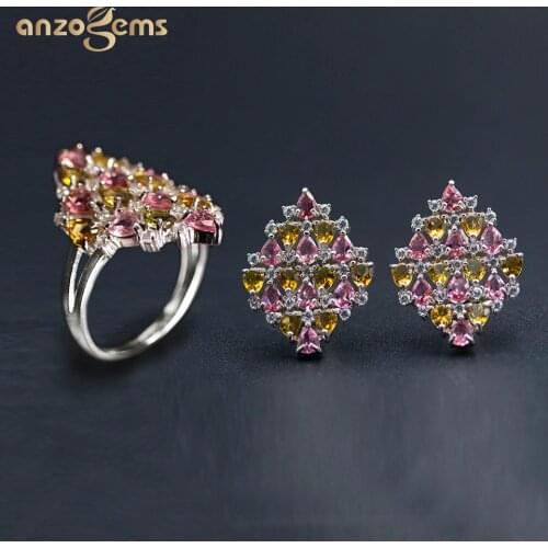Anzogems 100% natural tourmaline jewelry sets 925 sterling silver earrings ring gemstone luxury jewelry for womens gift 2020