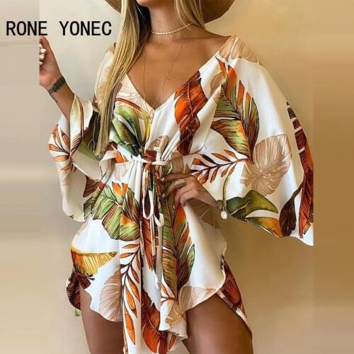 Women Tropical Print Asymmetrical Tie Front Mini Dress Casual Dress Vacation Dress 2021