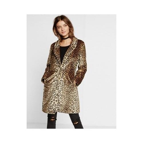 Leopard Print Fur Coat Women Winter Thicken Long Trench Coat Elegant Female Faux Fur Overcoat Turn Down Collar Fur Jacket