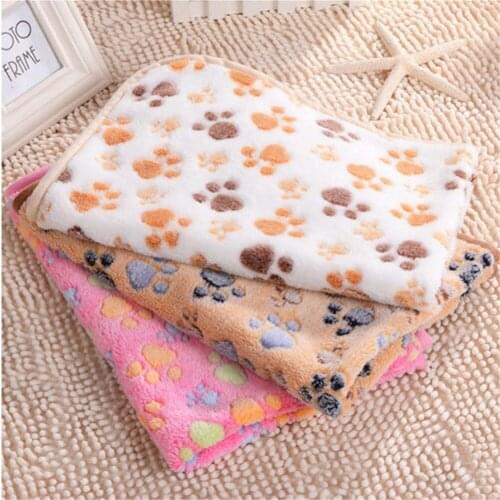Winter Pet Blanket Keep Warm Coral Fleece Dog Cat Bed Mat Cute Foot Print Puupy Sleeping Mattress Soft Plush Kitten Sofa Cushion