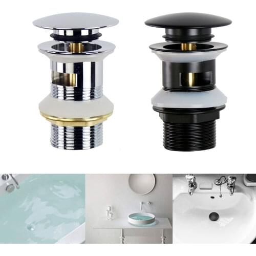 1Pc Bathroom Basin Sink Pop Up Drain Stopper Matte Black Bath Overflow Hole Push Button Pop up Waste Plug Slotted Drain