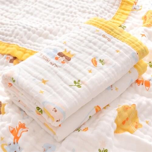 6Layers Muslin 100% Cotton Baby Swaddle Cartoon Soft Newborn Blankets Bath Gauze Infant Wrap Sleepsack Stroller Cover 110*110cm