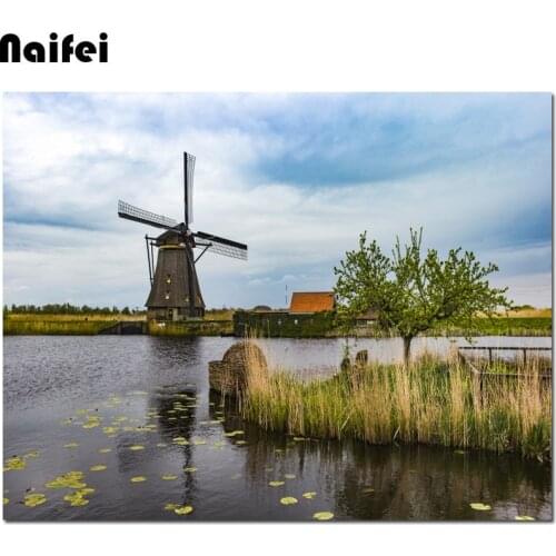 Diy 5D Diamond painting Landscape Full Square Resin diamond decorative diamond mosaic picture The Dutch windmills cross stitch