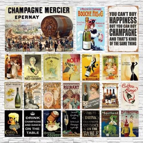Bar Sign Champagne Metal Beer Poster Plaque Metal Vintage Metal Zeichen Wand Decor for Man Cave Bar Pub Club