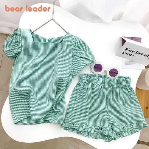 Bear Leader Girls Clothing Sets 2021 Summer Kids Clothes Striped Suspender Skirt and Culottes 2PCS Set Children Clothing