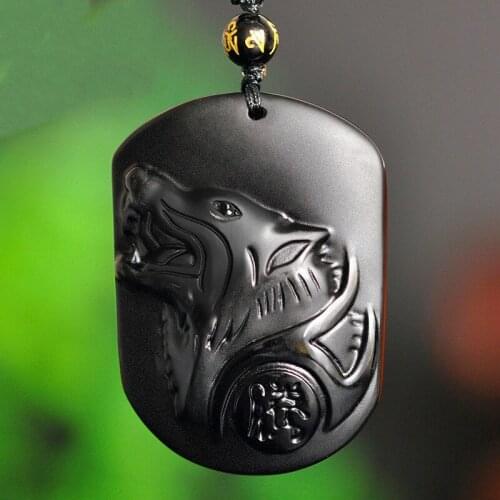 Black Obsidian Wolf Jade Pendant Necklace Hand-Carved Chinese Fashion Charm Jewelry Accessories Amulet for Men Women Lucky Gifts