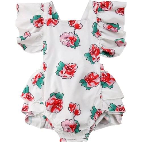Newborn Baby Girls Flowers Bodysuit Jumpsuit Sunsuit Ruffle Skirt Outfits Clothes Size 0-24M