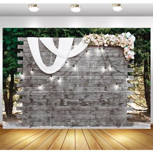 Gray Wood Wall Off White Flowers Wedding Photography Backgrounds Light Marriage Party Stage Backdrops Decor Posters
