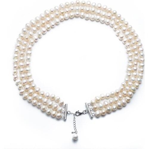 HONGBO 2 Rows natural 9-10mm tahitian pearl necklace Baroque wedding Gift for women sterling--jewelrygirl Wedding