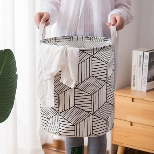 Laundry Basket stripe Waterproof Storage Basket Cotton Linen Clothes Dirty Hamper Sundries Underwear Toy Storage Box Bags
