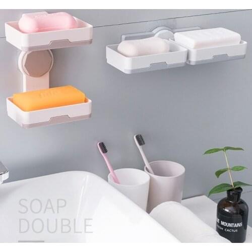 Creative Nordic Double Layer Soap Box Perforated Soap Box Suction Cup Bathroom Wall Hanging Drain Soap Holder