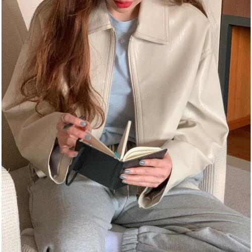 Korean Leather Jacket Women Fashion Y2K Chic Moto Biker Zipper Jacket Streetwear Cropped Loose Jackets for Women 2021 Autumn New