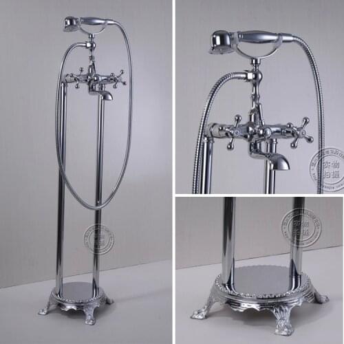 Bathtub Faucets Brass Chrome Floor Stand Bathroom Rain Handheld Shower Waterfall Faucet Telephone Type Bath Mixer Tap