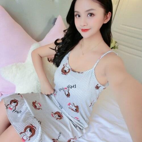 Summer Nightdress 2020 New Cartoon Prints Sling Sleepwear Dress Sweet Lovely Home Wear Nightgown For Women Girls