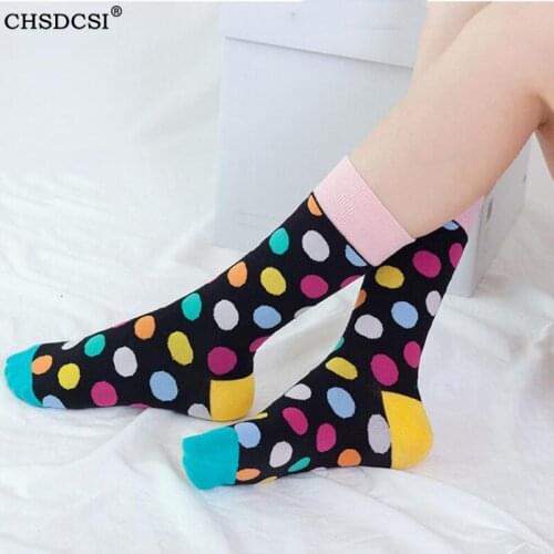 CHSDCSI Print Cute Socks 2021 New Harajuku Women Socks Funny Happy Hip Hop Colorful Dot Cotton Sock Christmas Gift