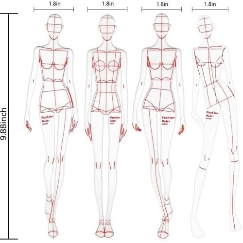 Fashion Ruler Fashion Line Drawing Human Dynamic Template for Clothing Design Humanoid Design Template Set