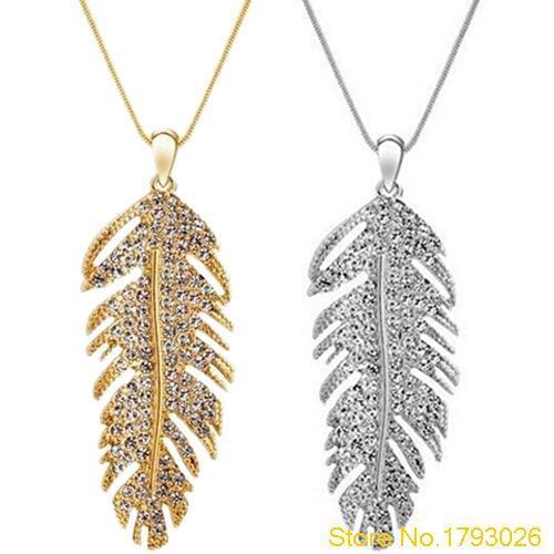 Fashion Bohemian Alloy Rhinestone Feather Pendant Womens Link Chain Necklace 4TYY