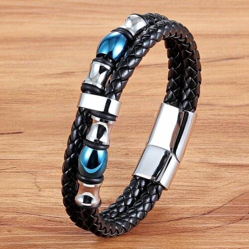 Trendy Leather Bangles Bracelets Men Stainless Steel Multilayer Braided Rope Bracelets for Male Female Fashion Bracelets Jewelry