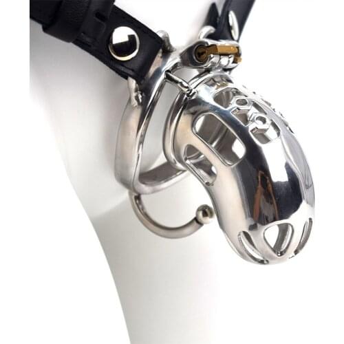 Male Chastity Cage with PU Bondage Belt Metal Male Penis Rings Steefor Men Adutls Sex Toys