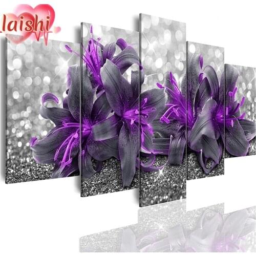 5pcs Purple assorted flowers Full square/Round Diamond embroidery diamond Painting Cross Stitch Rhinestone Of picture Diamond
