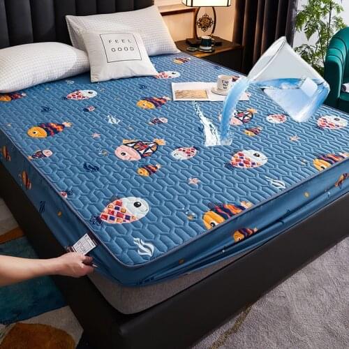 Waterproof Bedding Fitted Sheet for Children Folding Cartoons Mattress Protector Bed Cover Thickened Urinary Quilted Bedspread