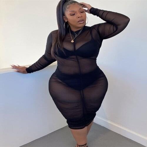 New Plus Size Clothing L-5XL Sexy Dresses for Women 2021 Wholesale Mesh See Through Maxi Dress Club Outfits Summer Dropshipping
