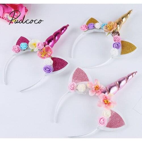 2018 Brand New Fashion Sweet Lovely Magical Cartoon Horn Floral Head Party Kid Headband Fancy Dress Decorative