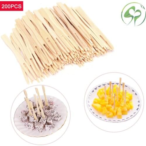 200 PCS Bamboo Disposable fruit fork Party Home Tableware Supplies Household Decor Catering Forks Fruit Stick Finger Food Pick