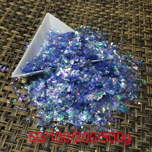 Wholesale Dark blue Cameo Crushed Sea Shining Ice Mylar Shell Glitter Podwer Irregular Manicure Acrylic Nail Glitter Powder 12