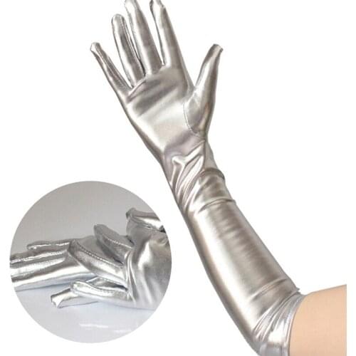 1 Pair Women Shiny Long Gloves Leather Wet Look Latex Party Opera Costume