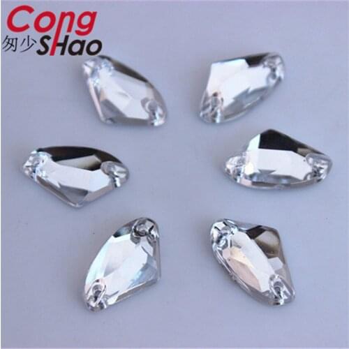 Cong Shao 200PCS 9*15mm Clear Acrylic Axe shape Rhinestone trim flatback sewing 2 Hole costume Button Crystal Accessories CS661F