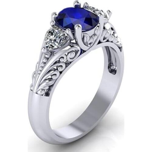 Luxury Women Jewelry Blue / Light Blue Zircon Bridal Rings for Wedding Engagement Party Set Gifts Size 6 7 8 9 10