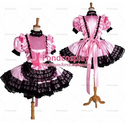 Sissy Maid Pink Satin Dress Lockable Uniform Cosplay Costume Tailor-made[G1402]
