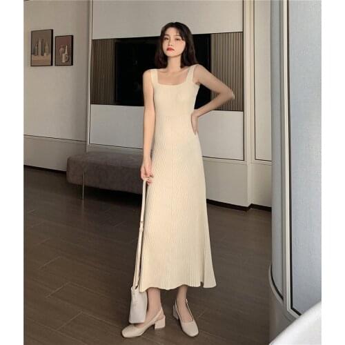 Sexy Women Sleeveless Sling Dress Knit Long Dresses Casual Female Party Dress