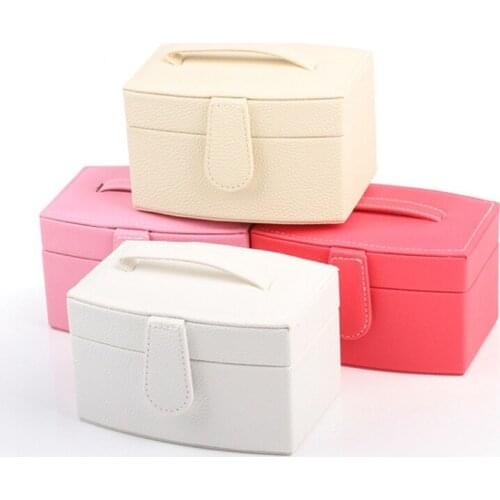 Princess European Korean Earrings Ring Jewelry Box Leather Handicraft Storage Box Portable Small Double Layer Mirror PU