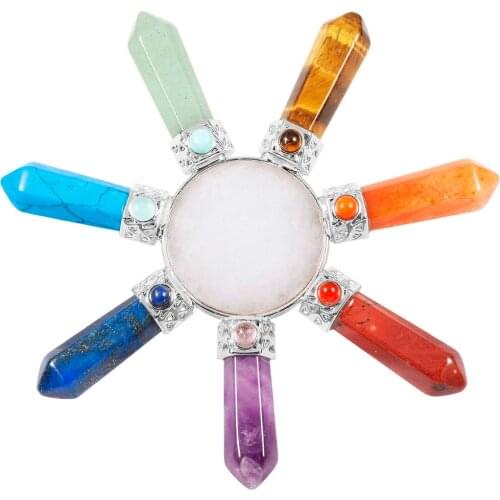 TUMBEELLUWA Rock Quartz Cone Pyramid Energy Generator 7 Chakra Healing Crystal Hexagonal Prism Points,for Reiki Balancing