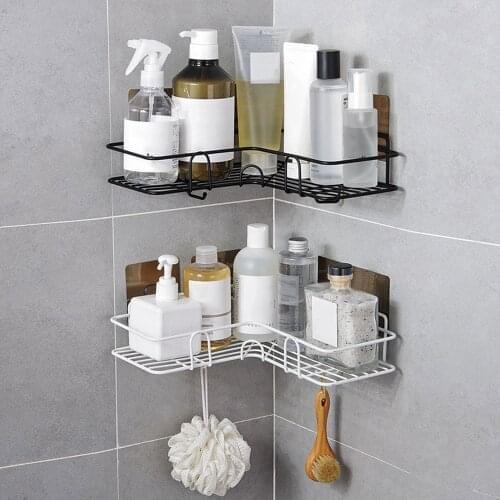 Iron Bathroom Shelf Shower Wall Mount Shampoo Holder With Suction Cup No Drilling Kitchen Tools Storage Bathroom Accessories