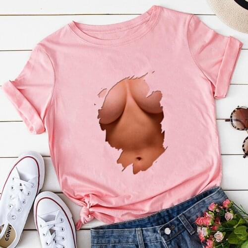 Women Summer Cool Tops Casual 3D Boobs Print and Short Sleeve O-neck T-shirt Big Boobs Sexy Breast Design Print Color T Shirts