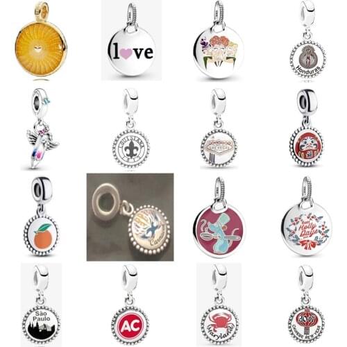 2021 NEW 100% 925 Sterling Silver Golden Round Wheel Dangle Pendant Fit DIY Women Bracelet Necklace Original Fashion Jewelry