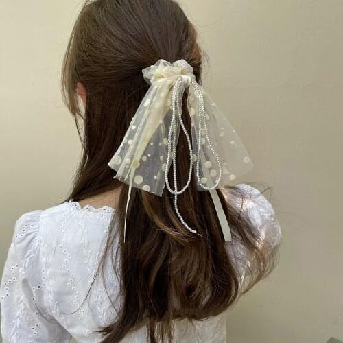Haimeikang Women Bow Hair Tie Ropes Pearl Hair Accessories Girls Female Ponytail Holder Rubber Bands Hair Accessories Scrunchies